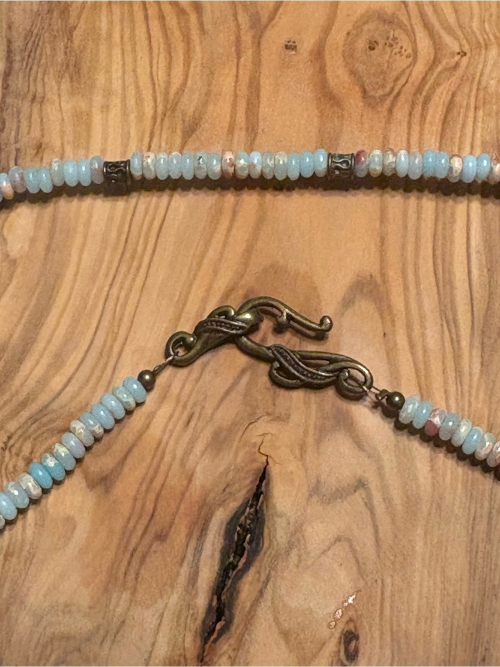 Handmade Shushan Stone Abacus Bead Necklace Natural Stone Aqua Blue 18.5" - Picture 4 of 5